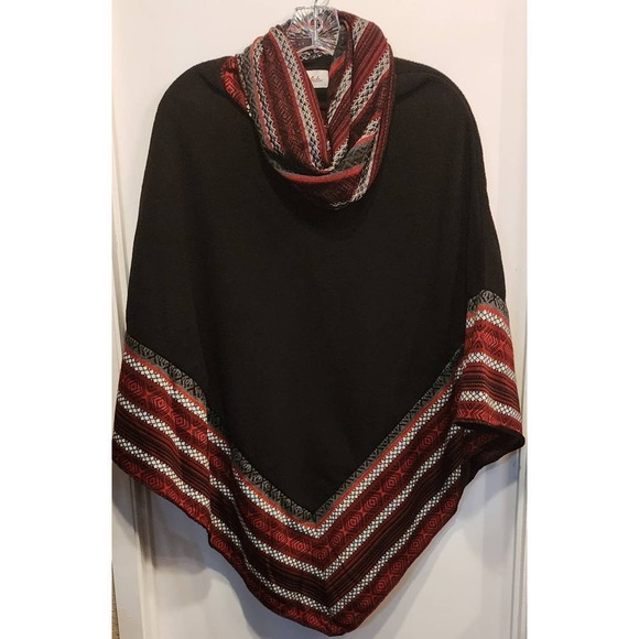 LE Moda Black Fleece Poncho Wrap Cowl Neck One Size - Picture 1 of 7